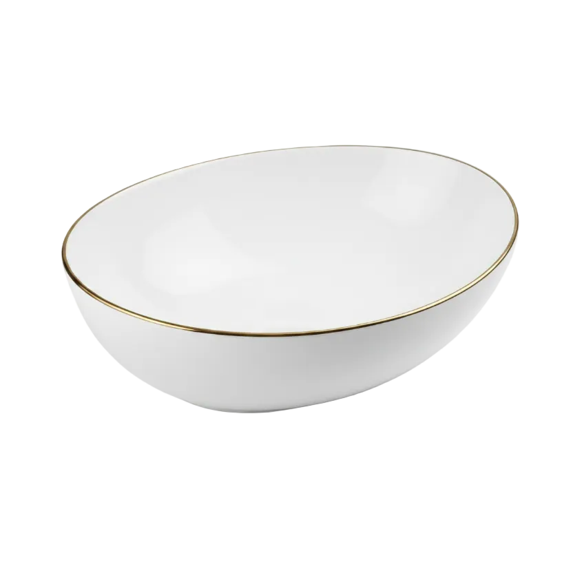 BOWL LOZA (XS-0073) MOD. OVALADO BLANCO C/LINEA DORADA 400x340x145 FRATELLI