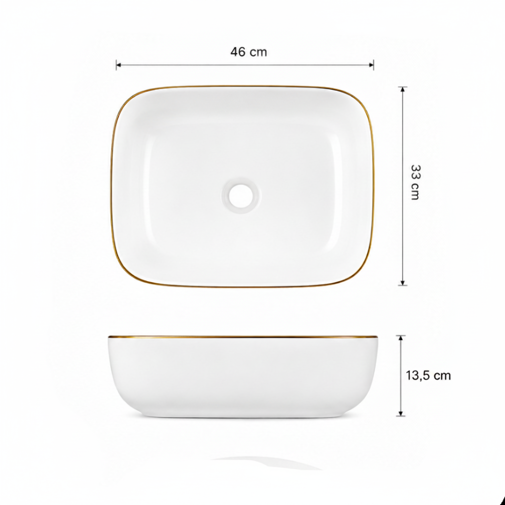 BOWL LOZA (P153G) MOD. CUADRADO BLANCO C/LINEA DORADA 46X33X13.5 FRATELLI