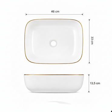 BOWL LOZA (P153G) MOD. CUADRADO BLANCO C/LINEA DORADA 46X33X13.5 FRATELLI