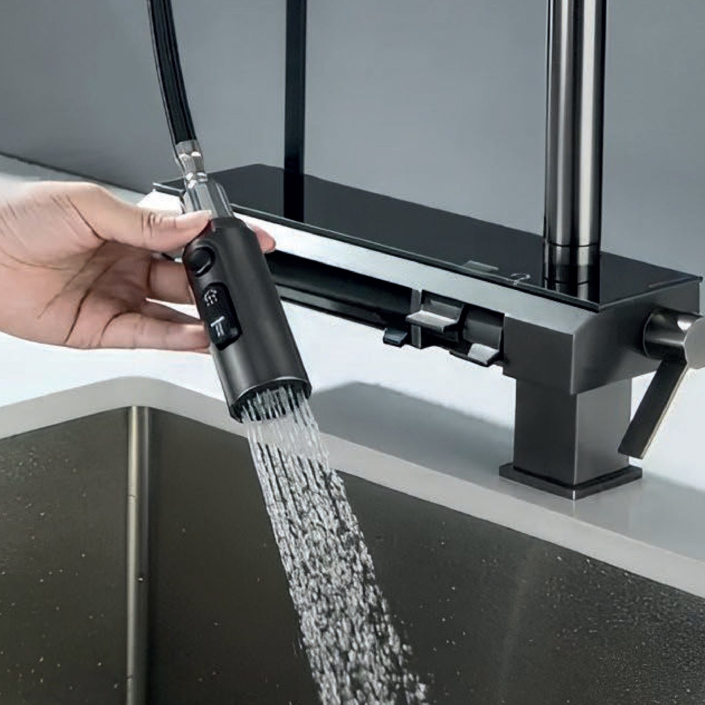 MEZCLADORA MONOC. P/COCINA DTN C/PORTA CELULAR BRONCE GUN GREY -FRATELLI PREMIUM