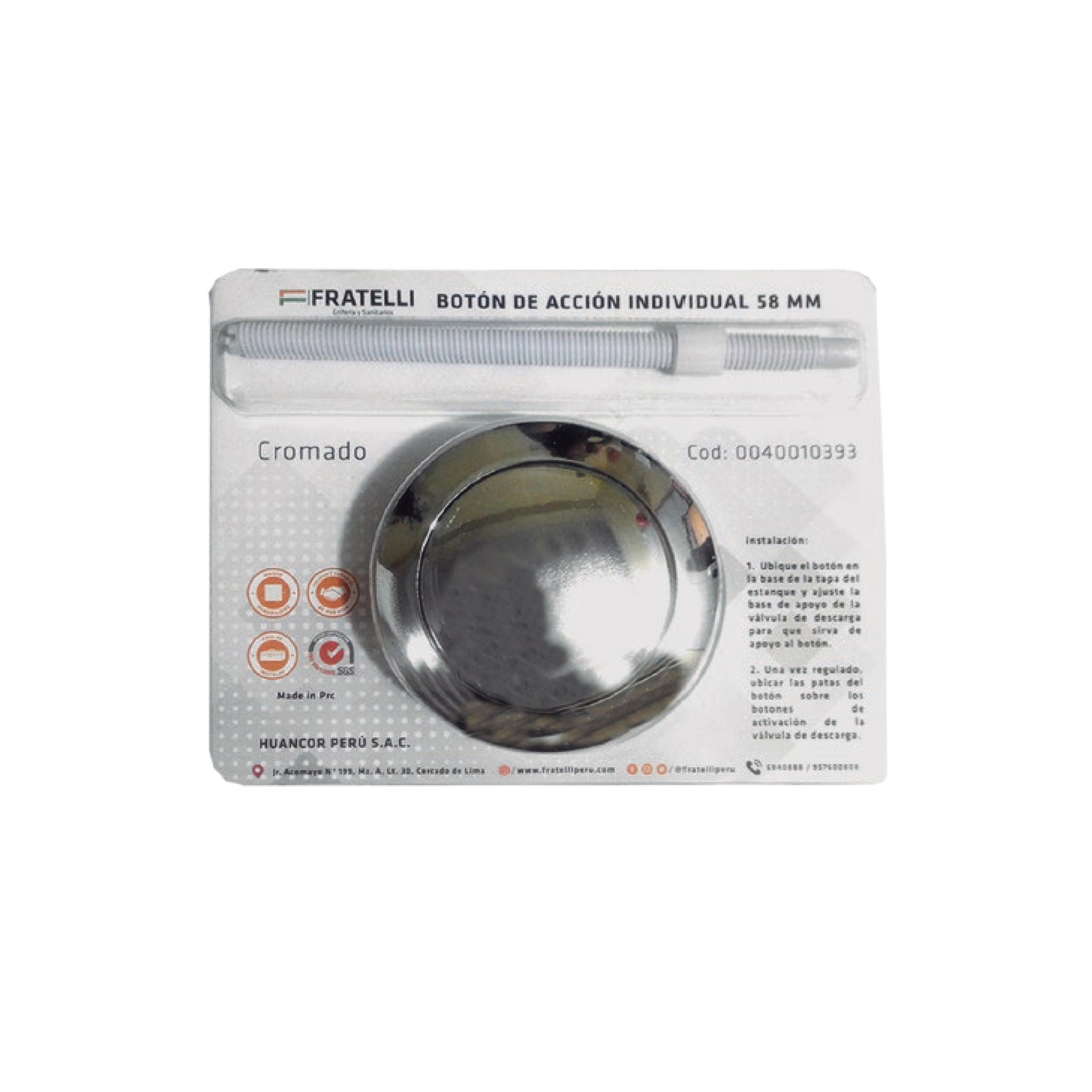 Acc. Boton Pulsador Simple 58 MM Tubo Largo Fratelli