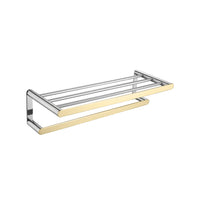 Toallero Barra Doble  F9200-6 Base Redonda Minimalista Ss 304 Cromado & Gold - Fratelli