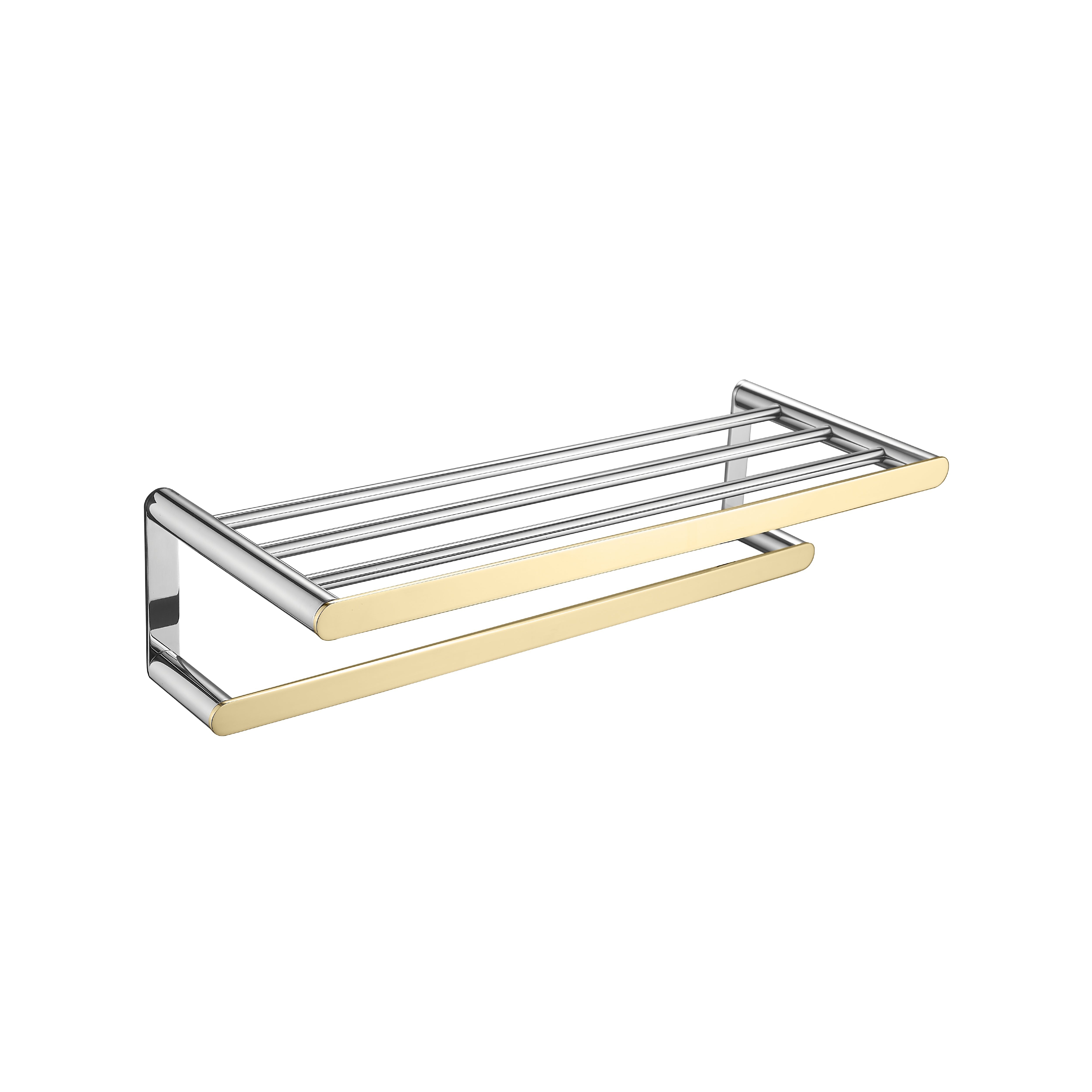 Toallero Barra Doble  F9200-6 Base Redonda Minimalista Ss 304 Cromado & Gold - Fratelli