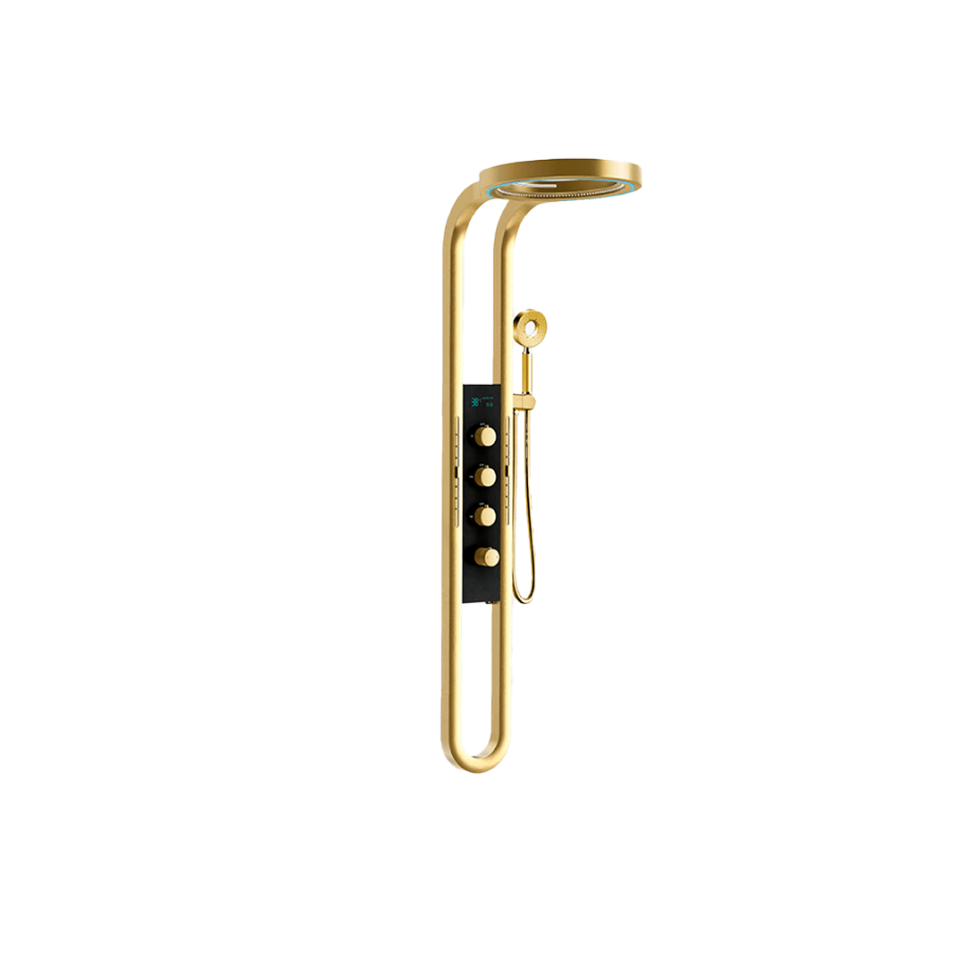 COLUMNA DE DUCHA QUIMERA SUS304 MATT GOLD C/5 FUNCIONES MASAJE CASCADA Y TINA C/DUCHA TELE. - FRATELLI SIGNATURE