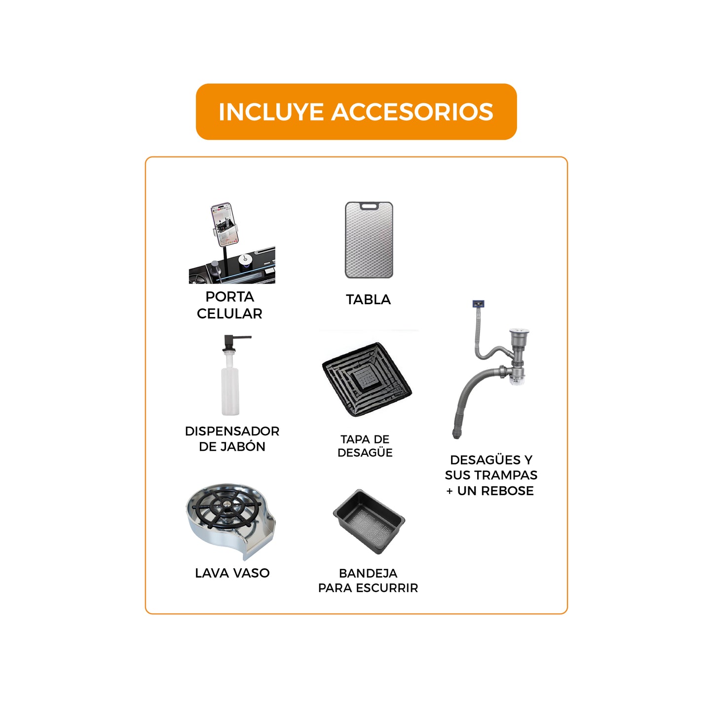 LAVADERO MULTIFUNCIONAL DE ACERO INOX. 304 NANO BLACK C/MEZCLADORA (3 FUNCIONES) 68X45X23 CM - FRATELLI PREMIUM