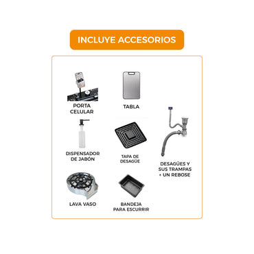 LAVADERO MULTIFUNCIONAL DE ACERO INOX. 304 NANO BLACK C/MEZCLADORA (3 FUNCIONES) 68X45X23 CM - FRATELLI PREMIUM