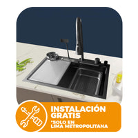 LAVADERO MULTIFUNCIONAL DE ACERO INOX. 304 NANO BLACK C/MEZCLADORA (3 FUNCIONES) 68X45X23 CM - FRATELLI PREMIUM