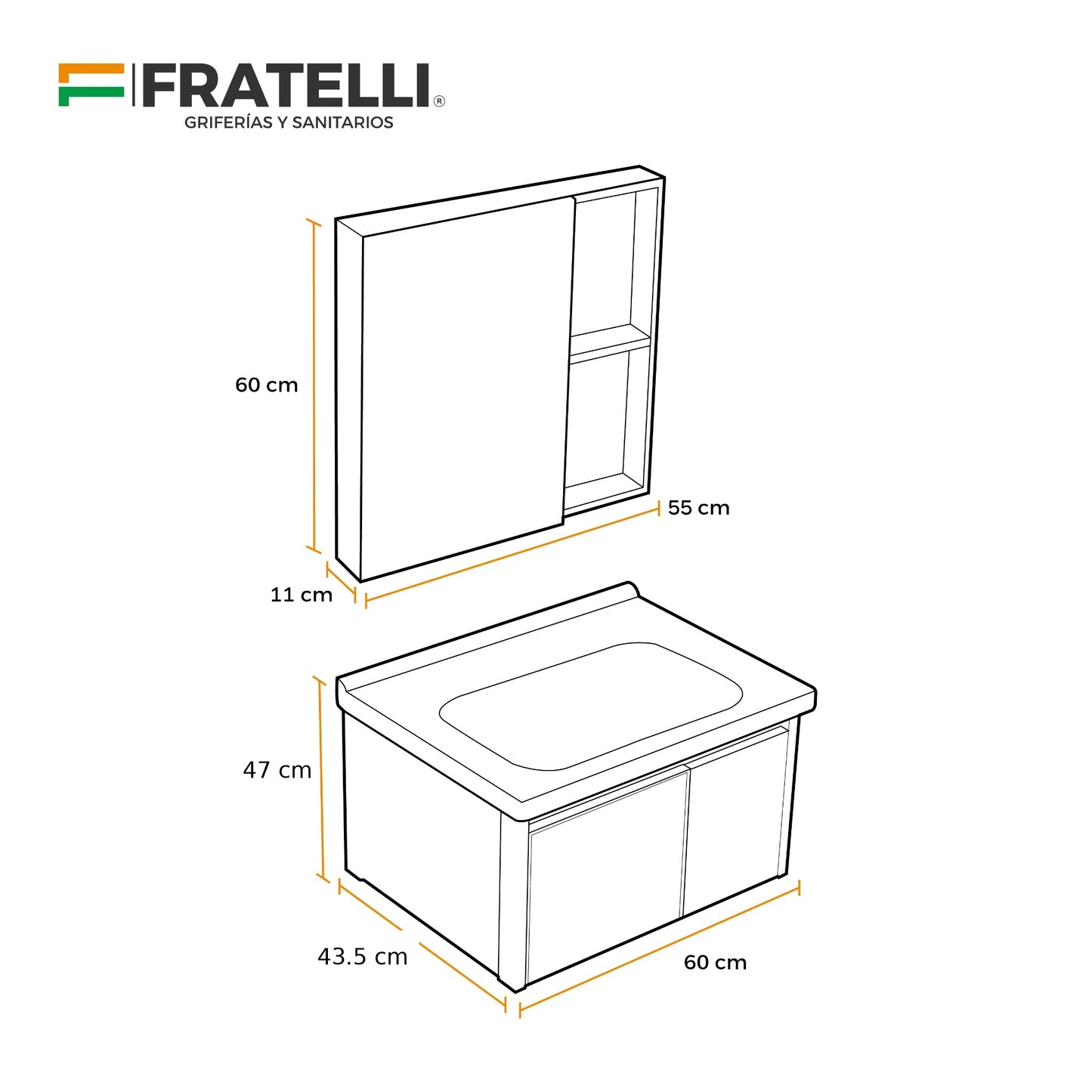 MUEBLE DE BAÑO DE ALUMINIO + ESPEJO CON SENSOR LED - KQ704Z-60 BONE - FRATELLI