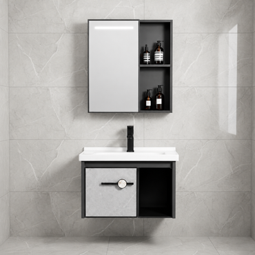 MUEBLE DE BAÑO DE FIBRA DE CARBON + ESPEJO CON SENSOR LED - SH602 GRIS - FRATELLI