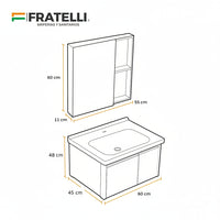 MUEBLE DE BAÑO DE FIBRA DE CARBON + ESPEJO CON LED Y FUNCION ANTIEMPAÑO - SH602 GRIS - FRATELLI