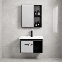 MUEBLE DE BAÑO DE FIBRA DE CARBON + ESPEJO CON LED Y FUNCION ANTIEMPAÑO - SH602 GRIS - FRATELLI