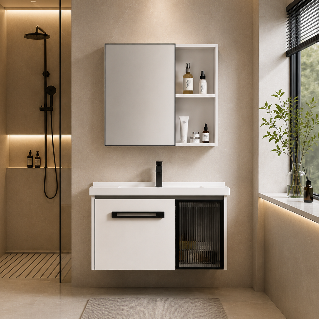 MUEBLE DE BAÑO DE PVC + ESPEJO - PV1017 BLANCO - FRATELLI
