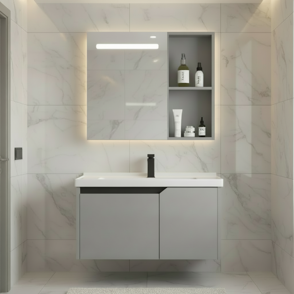 MUEBLE DE BAÑO DE ALUMINIO + ESPEJO CON SENSOR LED - QH401 GRIS - FRATELLI (Copia)