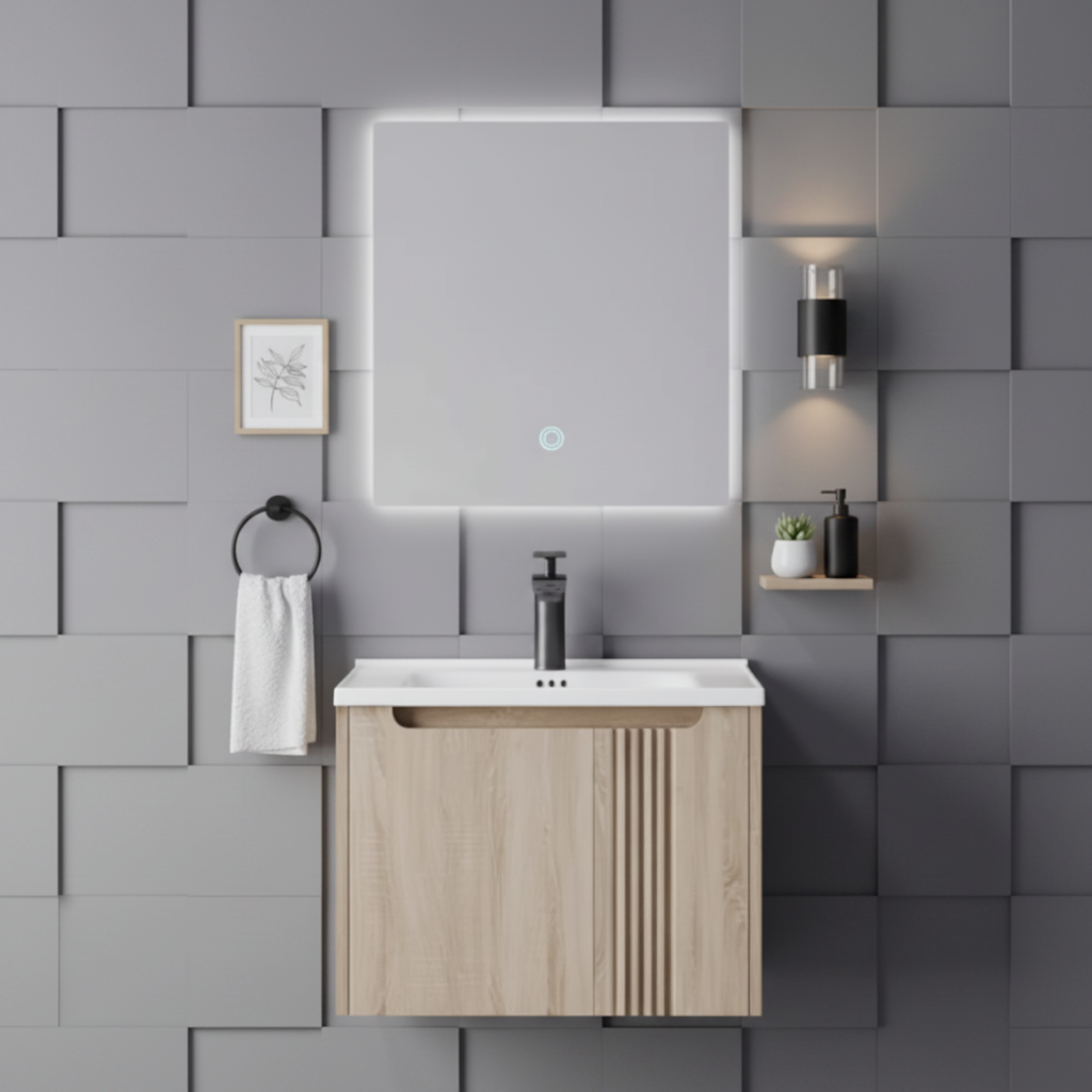 MUEBLE DE BAÑO DE PLYWOOD+ ESPEJO CON LED - 6053A MADERA - FRATELLI