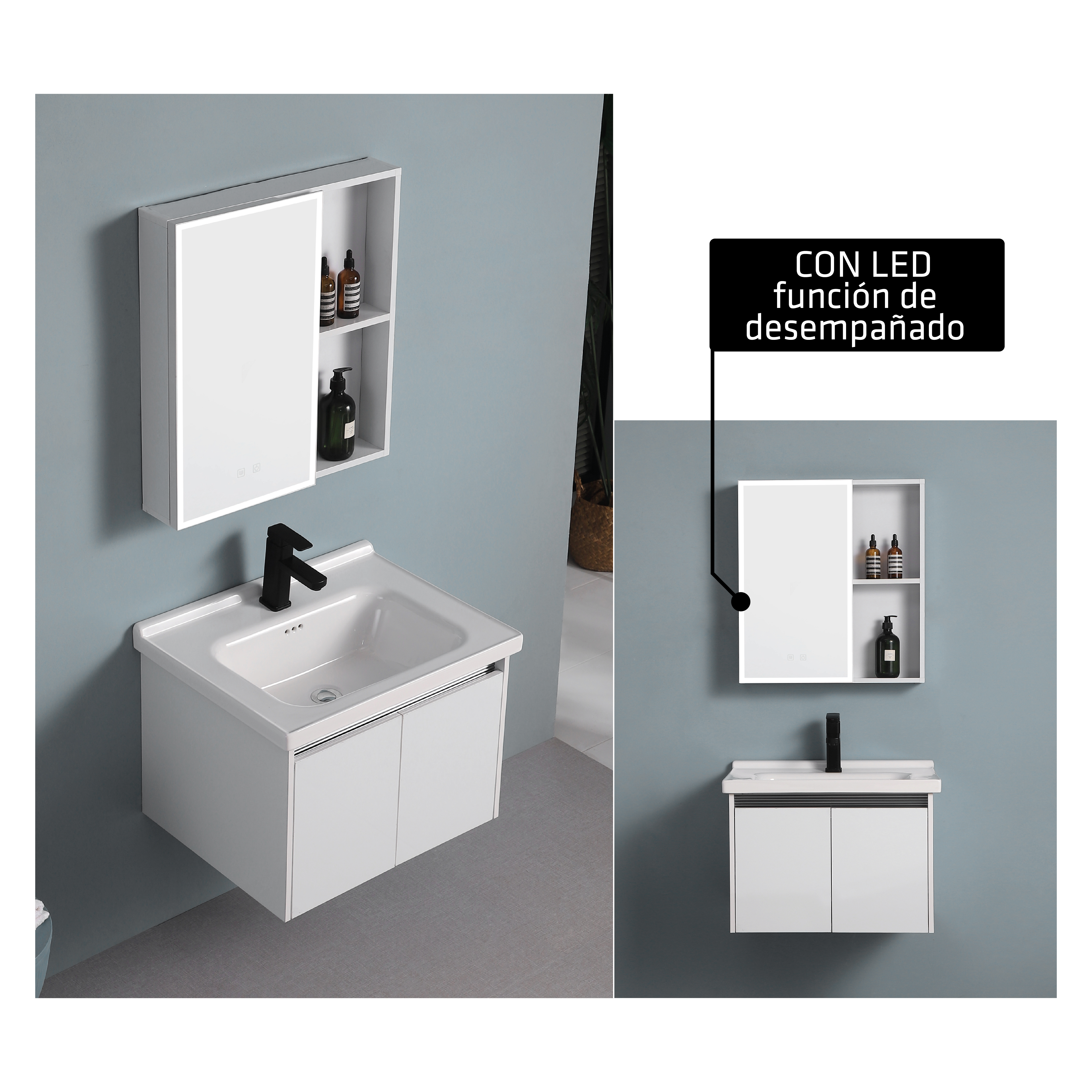 Mueble De Baño + Espejo Led De Aluminio Bs801-60 - Fratelli