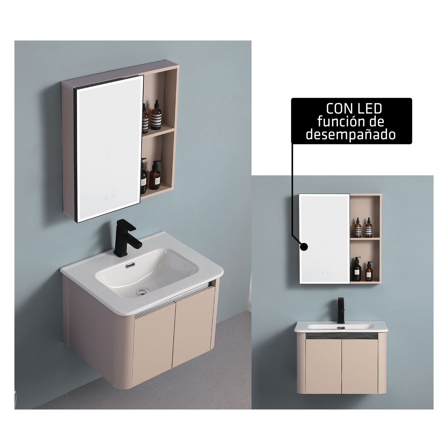 Mueble De Baño + Espejo Led De Aluminio Kq708Z-60 - Fratelli