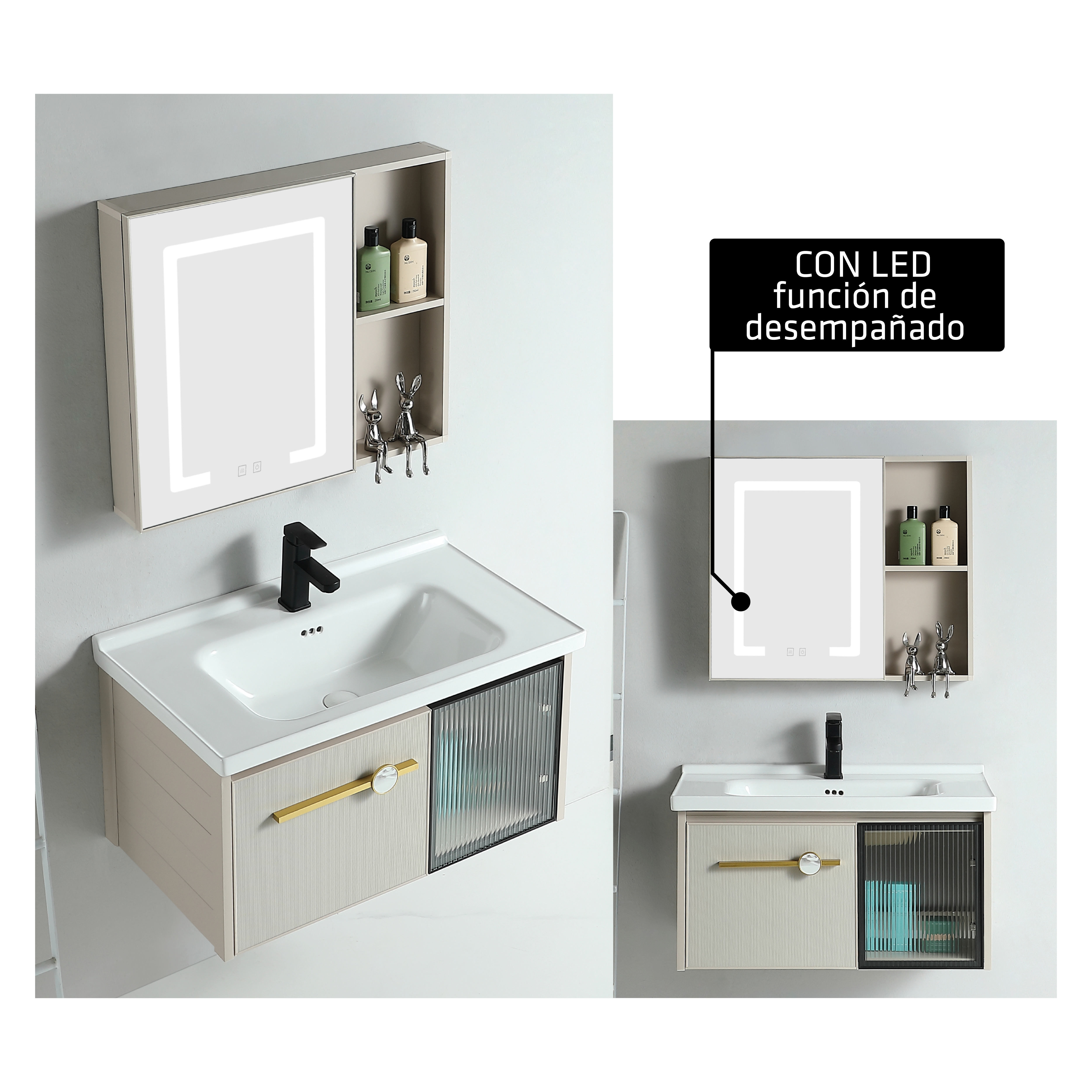 Mueble De Baño + Espejo Led De Aluminio Kq704Z-60 - Fratelli