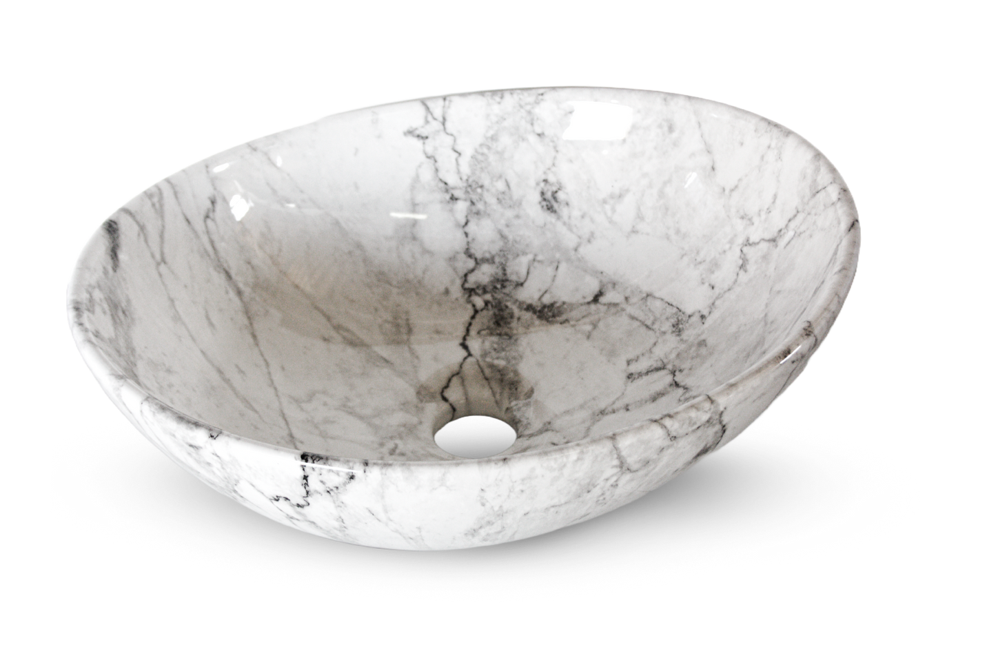 Bowl Loza (035-4) Mod. Ovalado Marmoleado Blanco C/Gris 40X33X14.5 - Fratelli