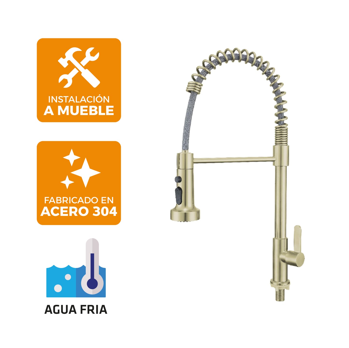 Llave P/Cocina al Mueble GBRA-6 SS 304 -Satin Gold-Fratelli