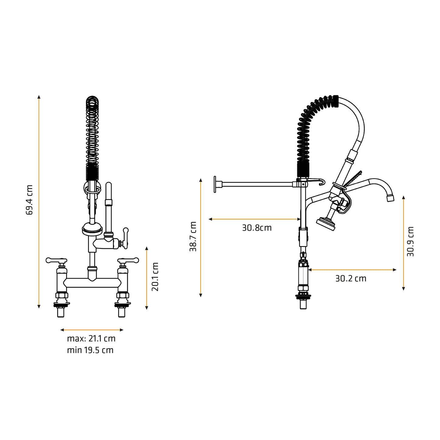 Mezcladora Industrial P/Cocina Cuisine con Rociador de 25 Pul. de altura al mueble Bronce - Fratelli Premium