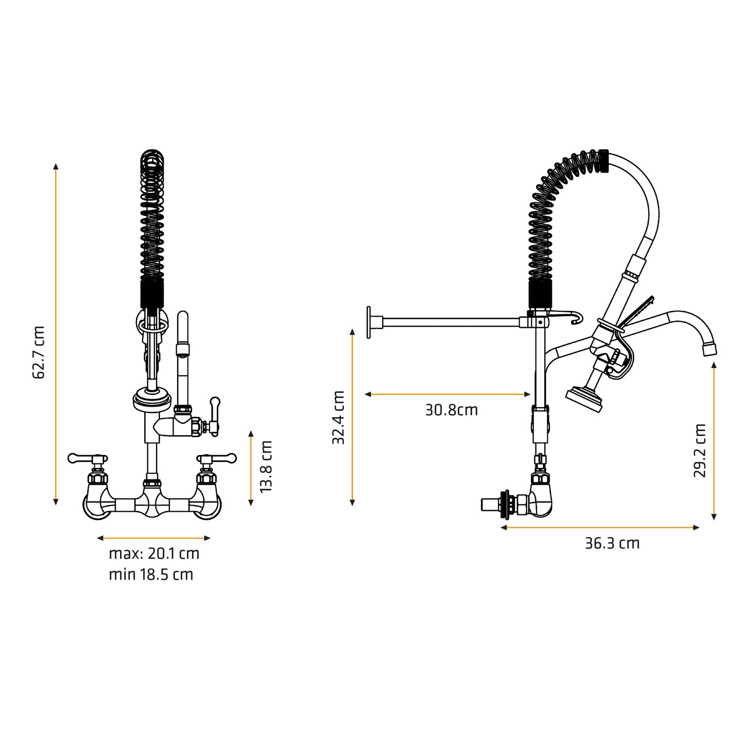 Mezcladora Industrial P/Cocina Cuisine con Rociador de 25 Pul. de altura a la pared Bronce - Fratelli Premium