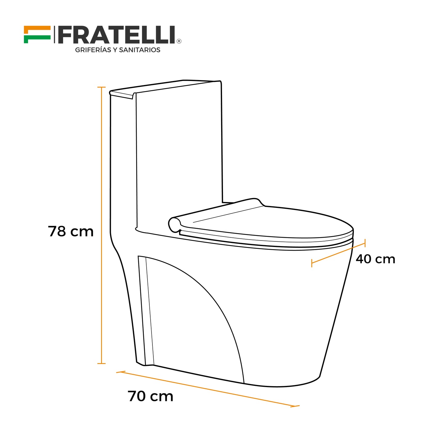 Inodoro One Piece Blanco Minimalista 8616 (70X40X78) +Tapa  Asiento Y Acces.Fratelli