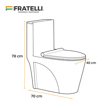Inodoro One Piece Blanco Minimalista 8616 (70X40X78) +Tapa  Asiento Y Acces.Fratelli