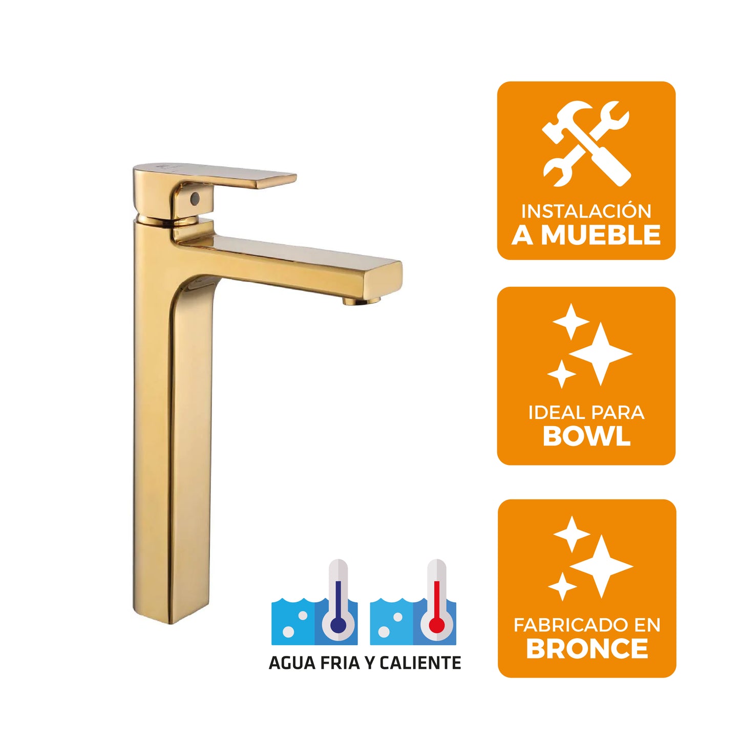 Mezcladora Monoc.P/Bowl (Alto) Torino-1  Bronce Gold - Fratelli Premium