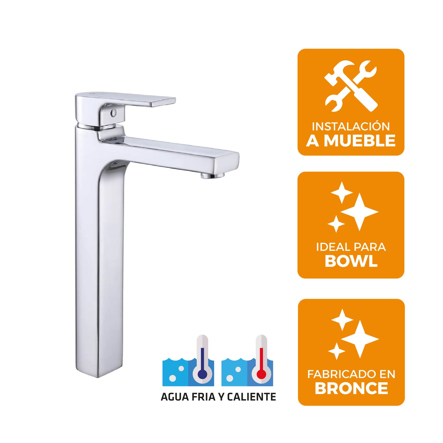 Mezcladora Monoc.P/Bowl (Alto) Torino-1  Bronce Cromado - Fratelli Premium