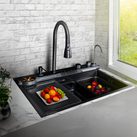 Bh-7545B -Lavadero Multifuncional Bahía De Acero Inox.304 Black C/Mezcladora +Filtro De Agua (5 Funciones) 75X45X23 Cm -Fratelli Premium