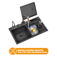 Lavadero Inteligente Bioshield C/Funcion Hydro Purificacion Nano Black De Acero Inox.304 C/Mezcladora  82x46x22cm - Fratelli Signature