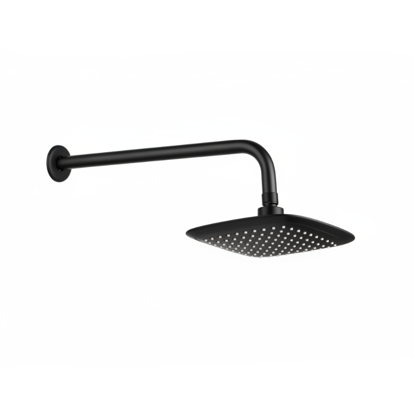 CABEZA DE DUCHA CUADRADA ABS 8'' W-49 + BRAZO DE ACERO 40 CM NEGRO -FRATELLI