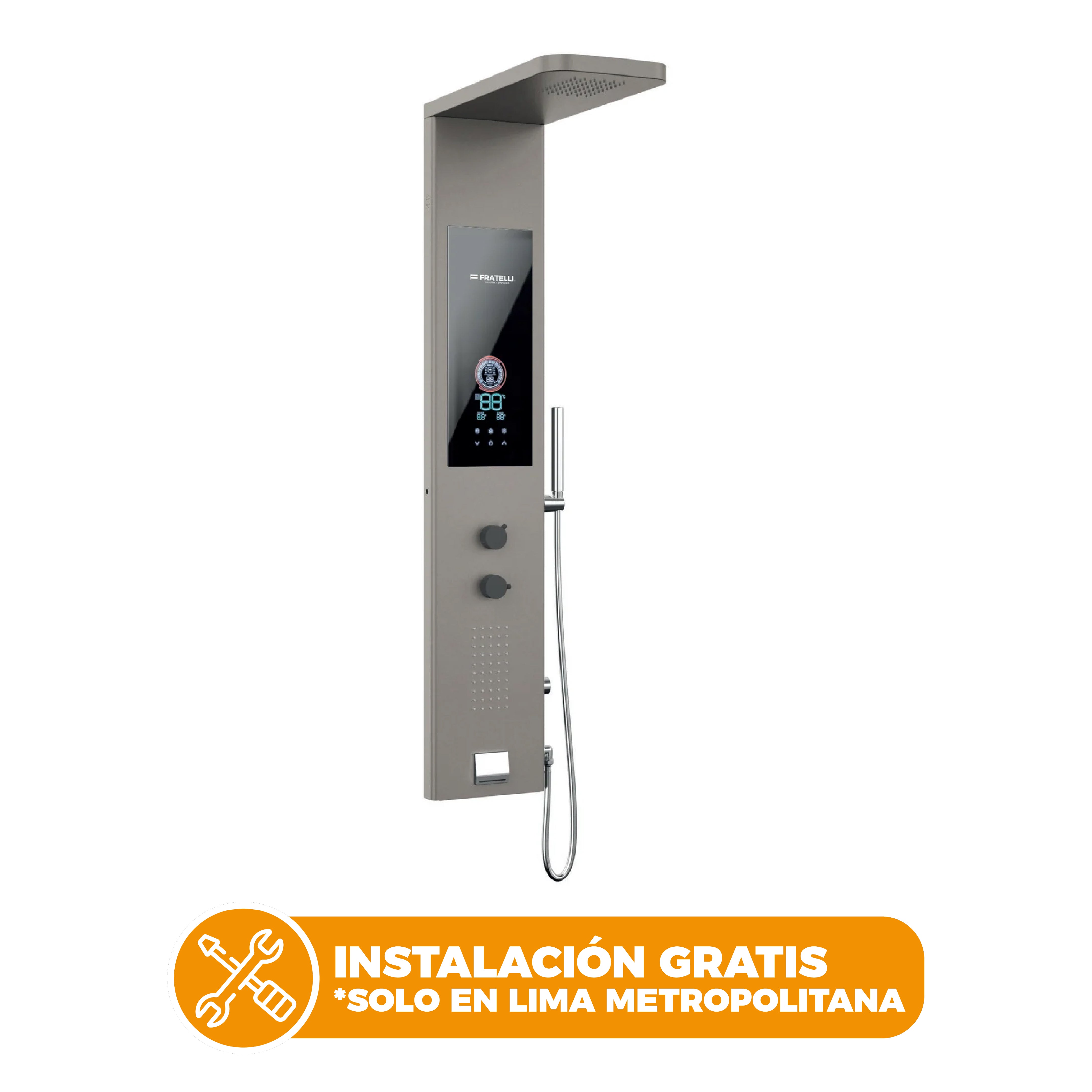 PANEL DE DUCHA CALENTADOR INTELIGENTE CARTIER SERIES C/4 FUNCIONES -HC05 SUS 304 GRIS - FRATELLI SIGNATURE