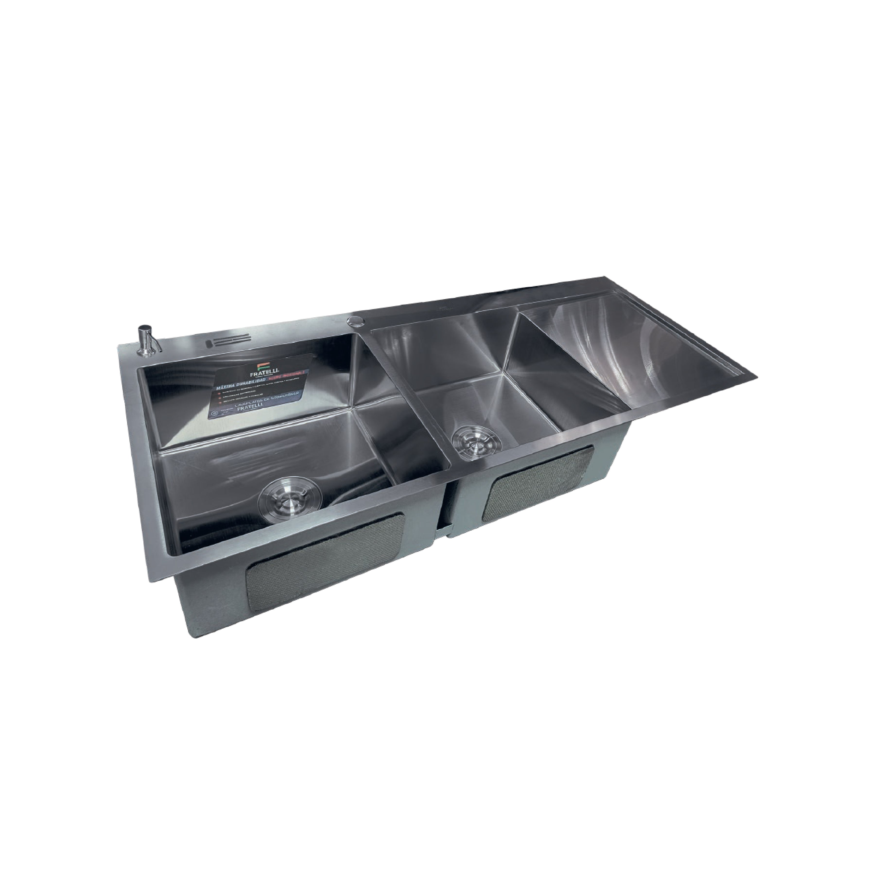 Lavadero Acero Inox. P/Marmol Doble Poza C/Porta cuchillo Satinado 120X50X23CM - Fratelli Signature