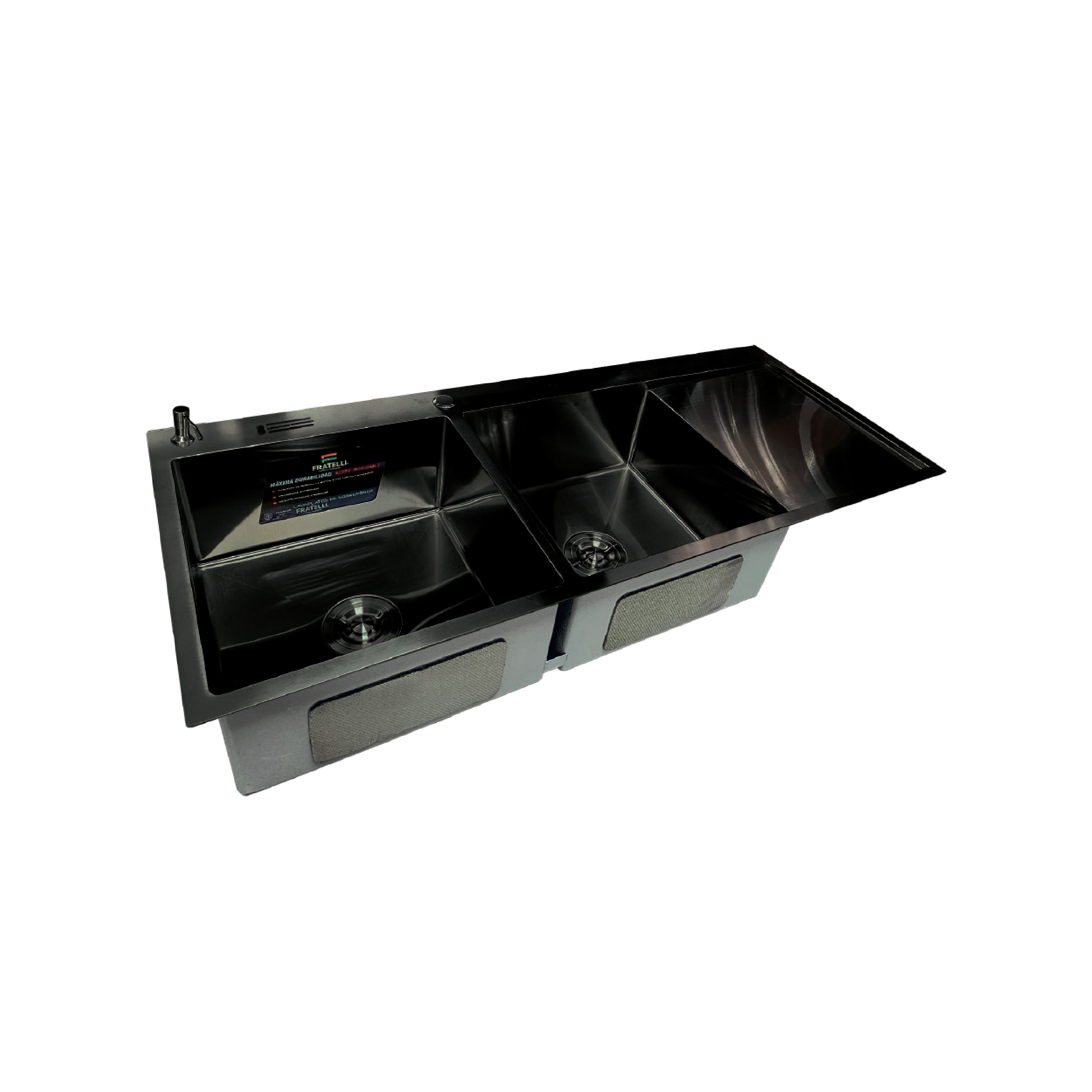 Lavadero Acero Inox. P/Marmol Doble Poza C/Porta cuchillo Black 120X50X23CM - Fratelli Signature