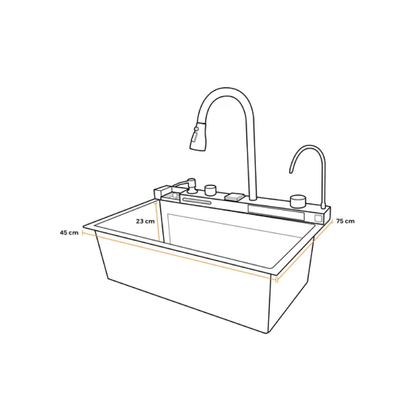 HWI-7545G -Lavadero Multifuncional Hawai de Acero Inox. 304 Gold C/Mezcladora+Filtro de Agua (5 funciones) 75X45X23 CM -Fratelli Premium