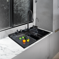 Hwi-7545B -Lavadero Multifuncional Hawai De Acero Inox. 304 Black C/Mezcladora +Filtro De Agua (5 Funciones) 75X45X23 Cm -Fratelli Premium
