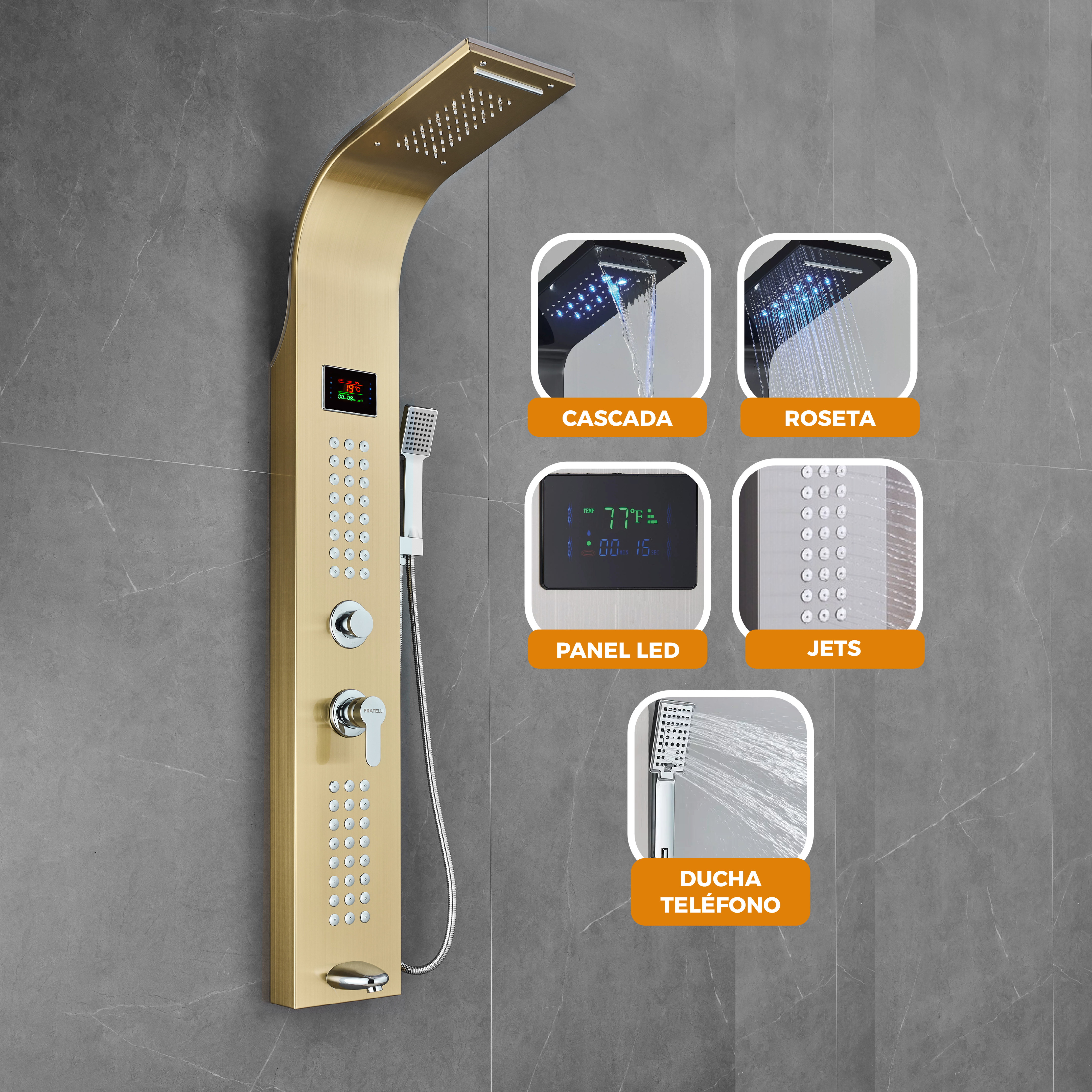 COLUMNA DE DUCHA IGUAZÚ SATIN GOLD - FRATELLI SIGNATURE