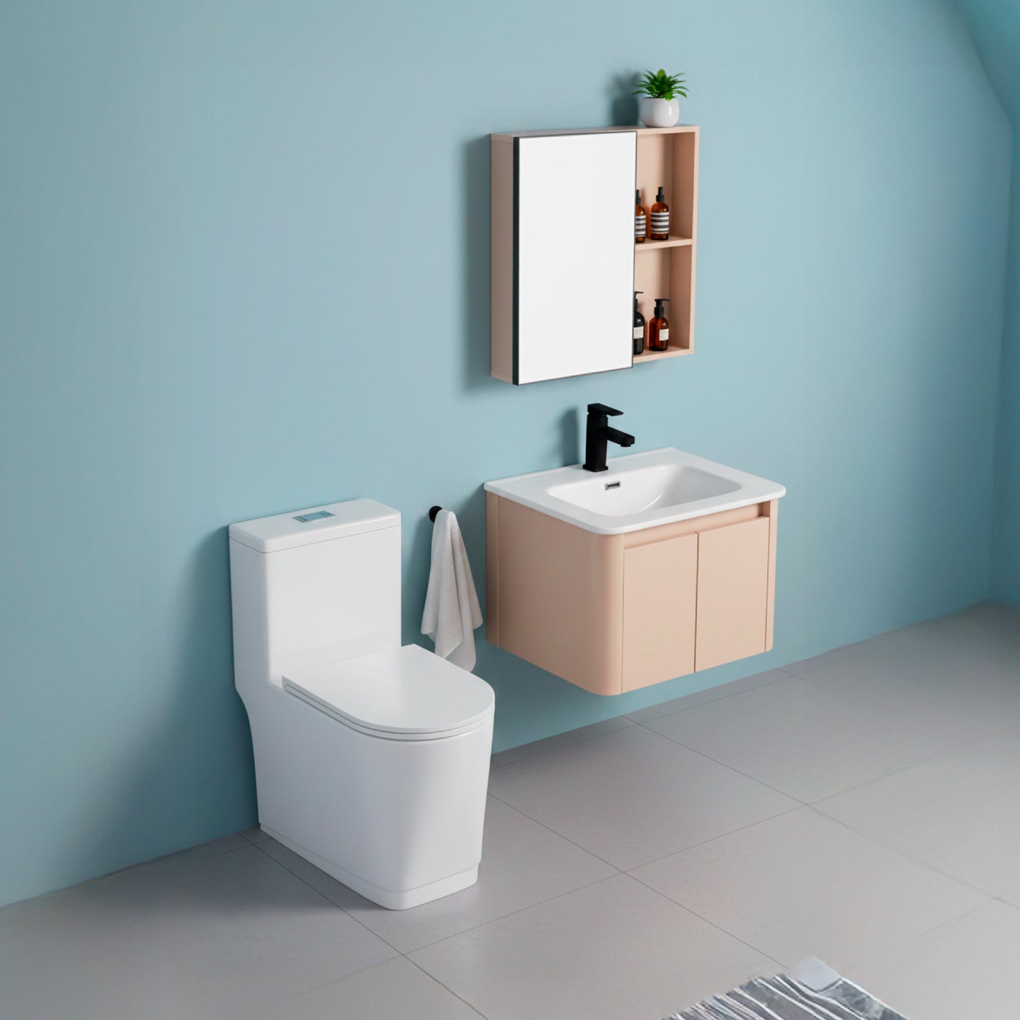 COMBO INODORO ONE PIECE  + MUEBLE DE BAÑO CON ESPEJO  – FRATELLI (NO INCLUYE GRIFERIA NI ACC)
