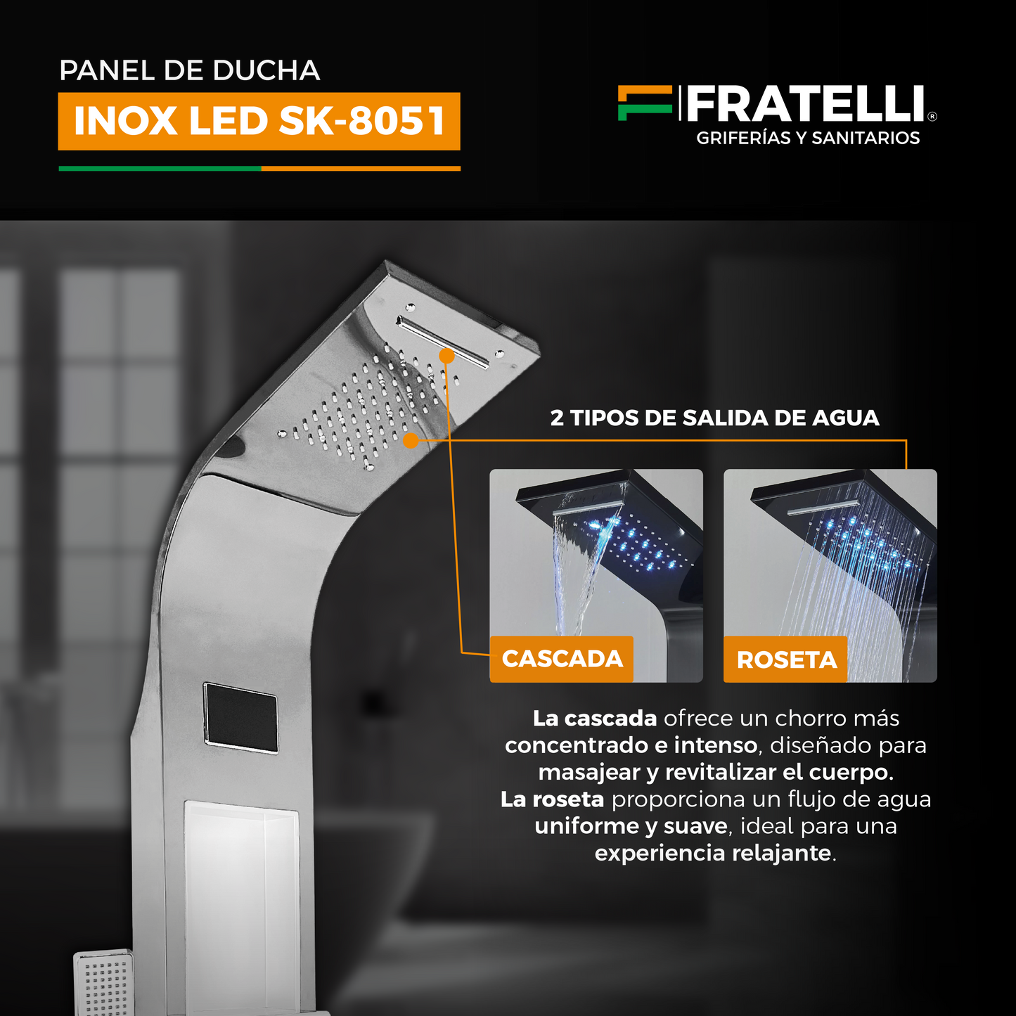 Panel De Ducha Inox Led C/Jabonera Cromado Sk-8051 - Fratelli