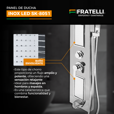 Panel De Ducha Inox Led C/Jabonera Satinado Sk-8051 - Fratelli
