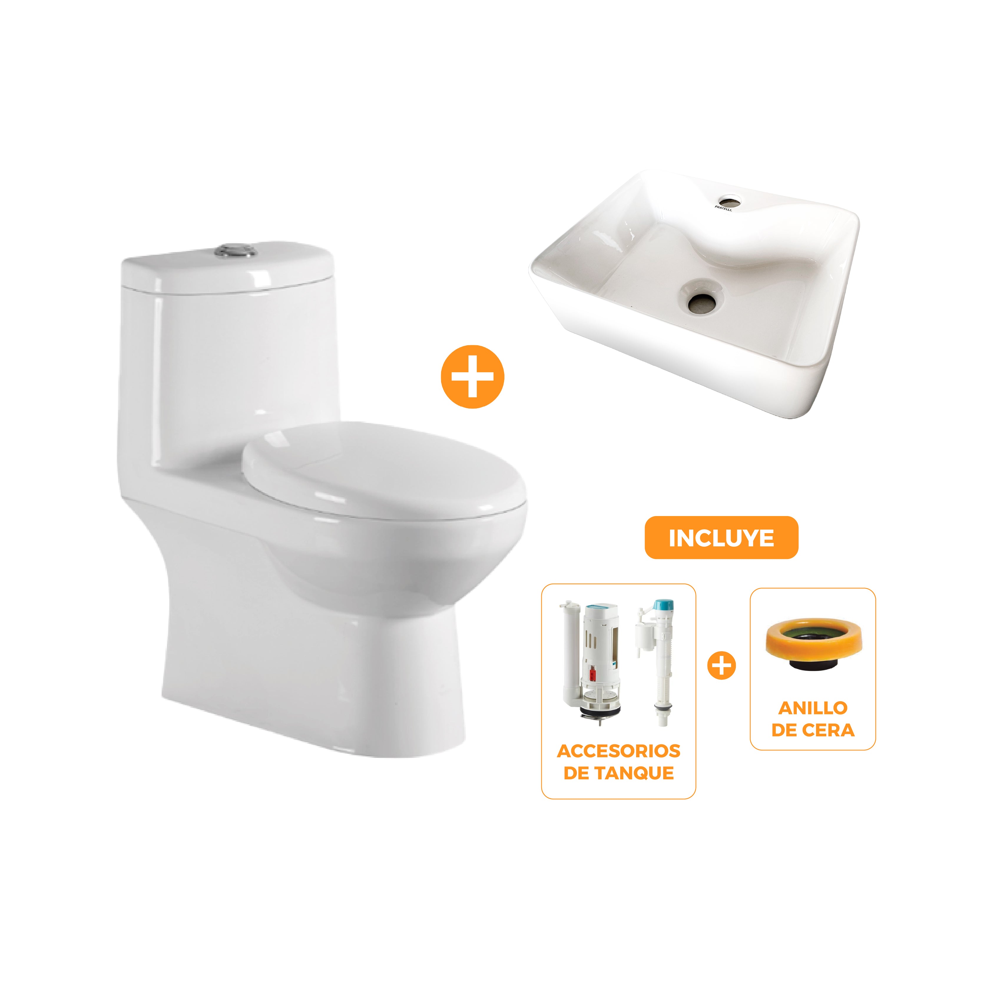 COMBO FRATELLI de Inodoro One Piece Kioto + Lavatorio Bowl Cuadrado 120D