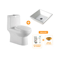 COMBO FRATELLI de Inodoro One Piece Kioto + Lavatorio Bowl Cuadrado P047W