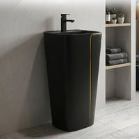 LAVATORIO PEDESTAL LIORA MINIMALISTA NEGRO C/LINEA DORADA (44X36.5X86) - FRATELLI PREMIUM