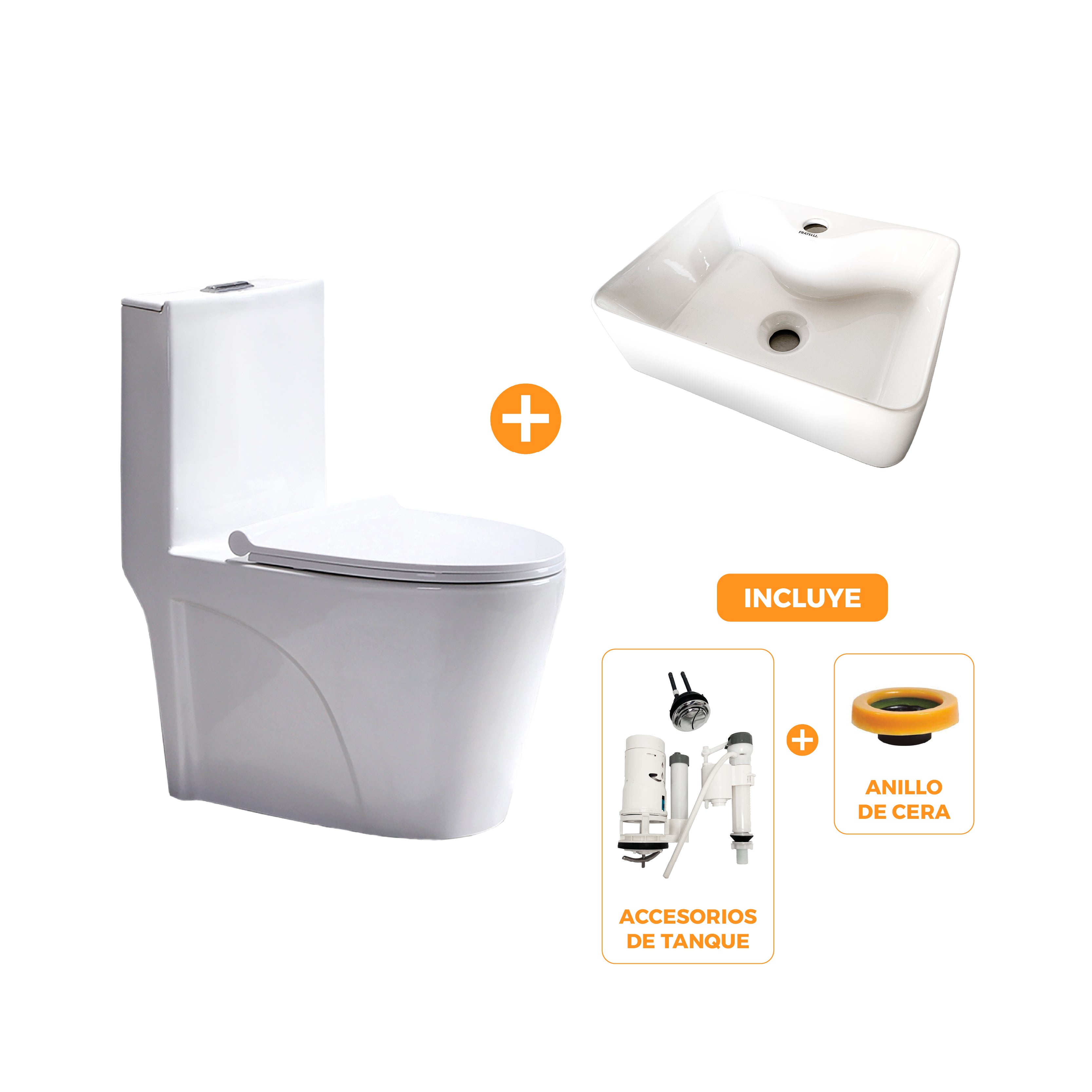 COMBO FRATELLI de Inodoro One Piece Loudres + Lavatorio Bowl Cuadrado 120D