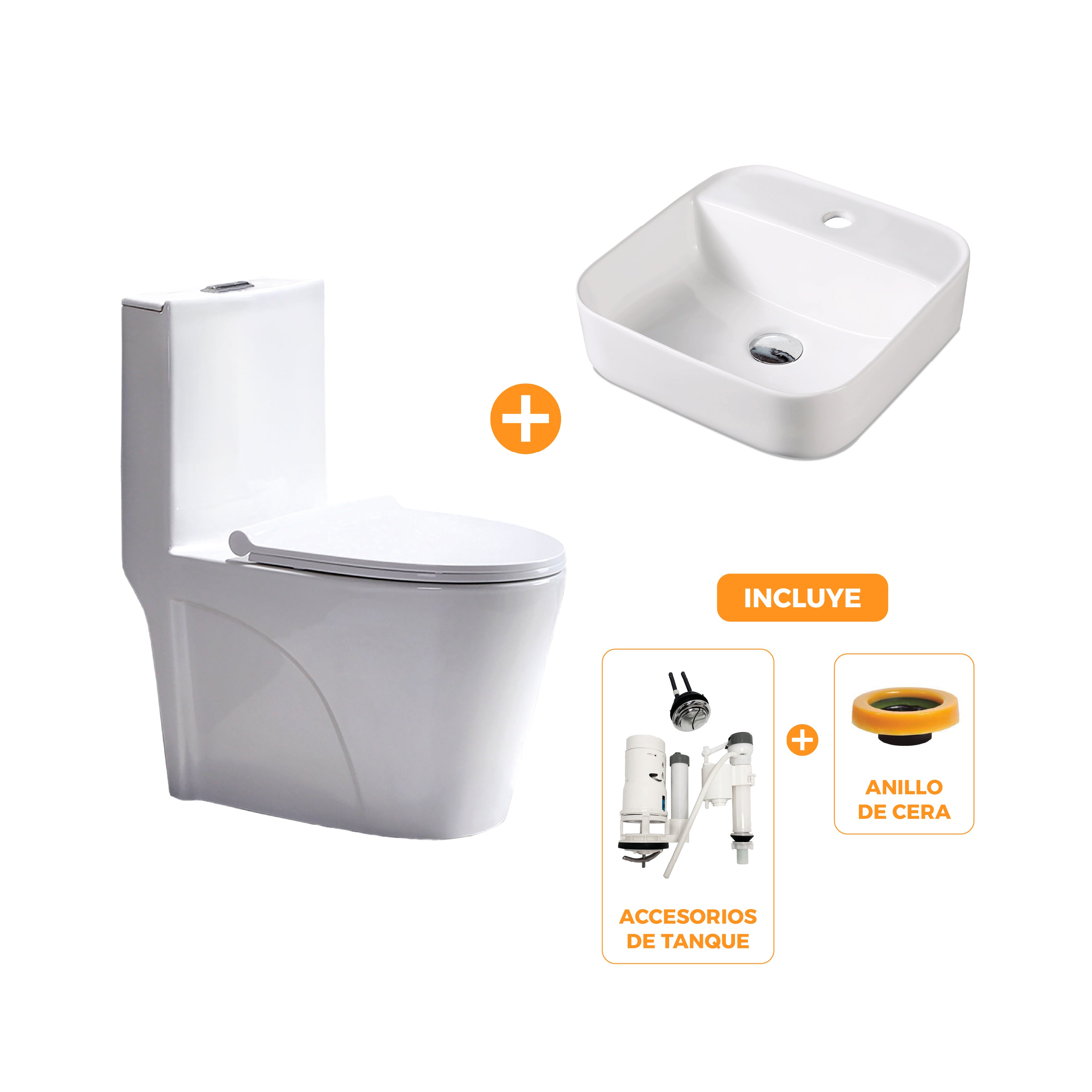 COMBO FRATELLI de Inodoro One Piece Loudres + Lavatorio Bowl Cuadrado 150A