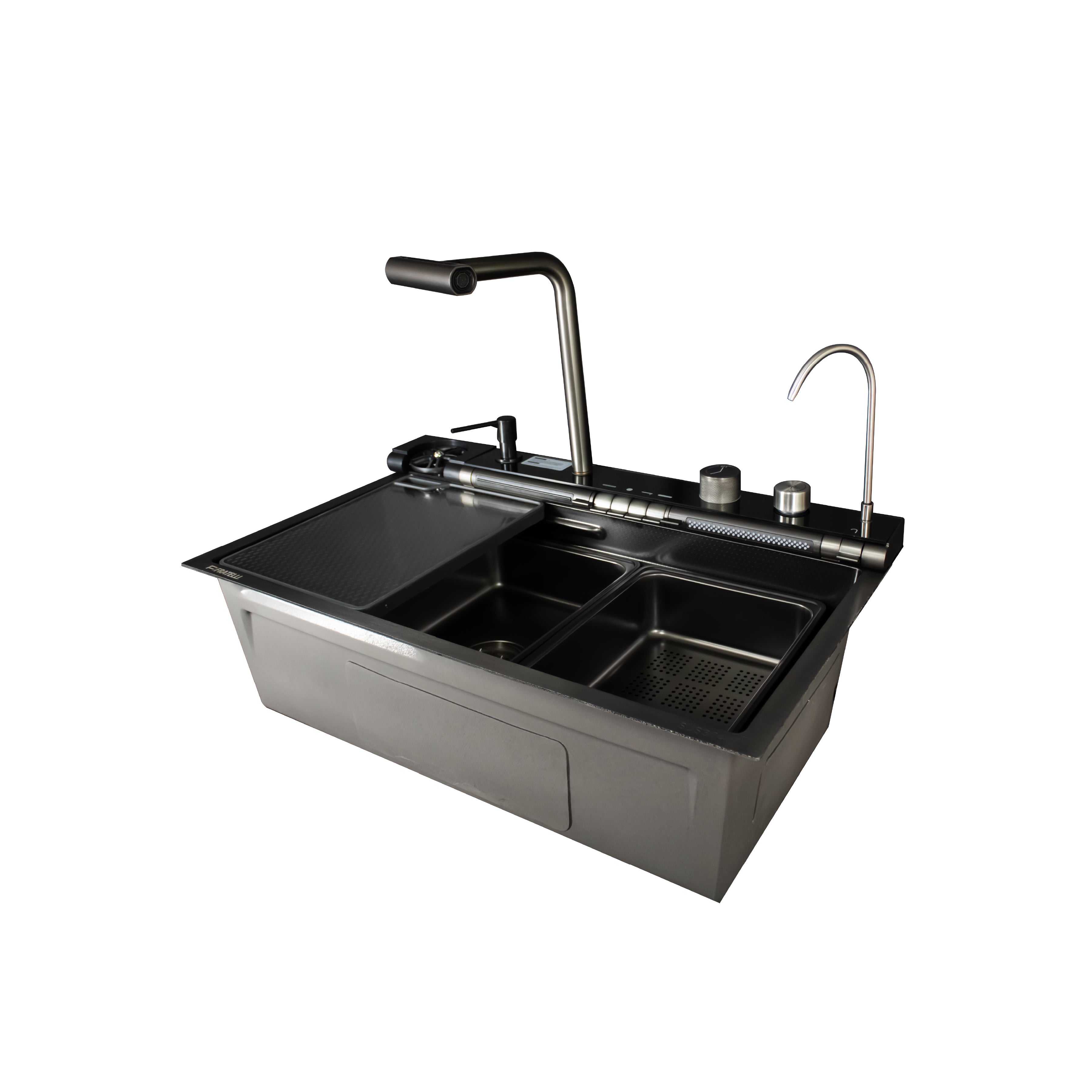 Mdv-7545B -Lavadero Multifuncional Maldivas De Acero Inox. 304 Black C/Mezcladora +Filtro De Agua (5 Funciones) 75X45X23 Cm -Fratelli Premium