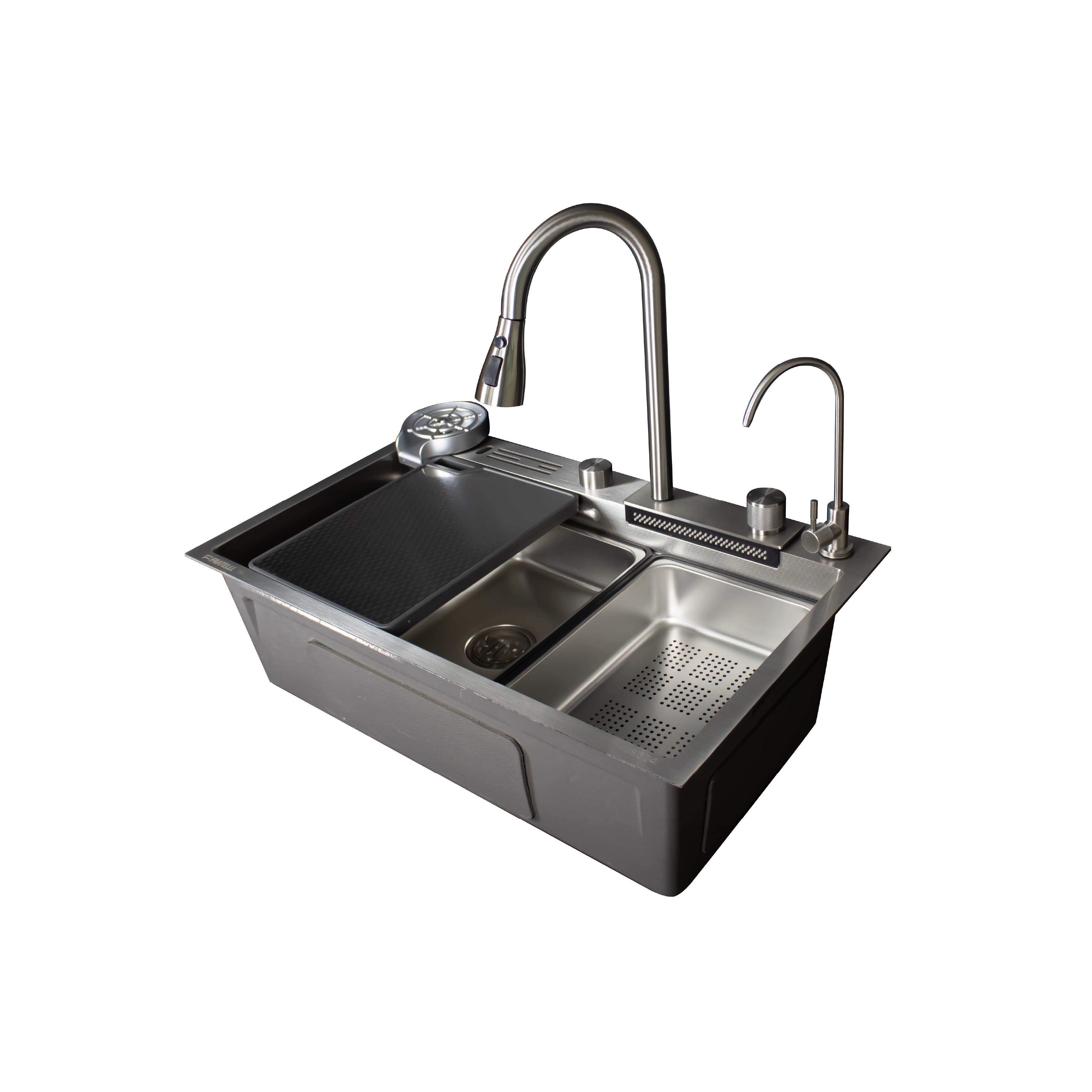 ML-7545S -Lavadero Multifuncional Maldivas De Acero Inox. 304 Satinado C/Mezcladora +Filtro De Agua (4 Funciones) 75X45X23 Cm -Fratelli Premium