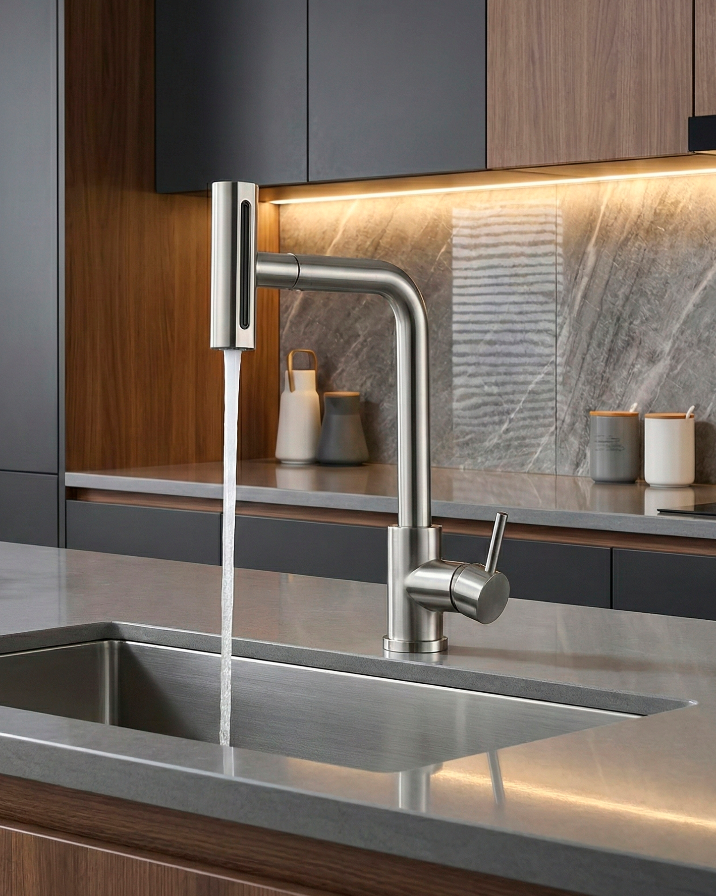 Mezcladora P/Cocina al Mueble Acero Inox. 304 4 Funciones SGP -Satinado -Fratelli