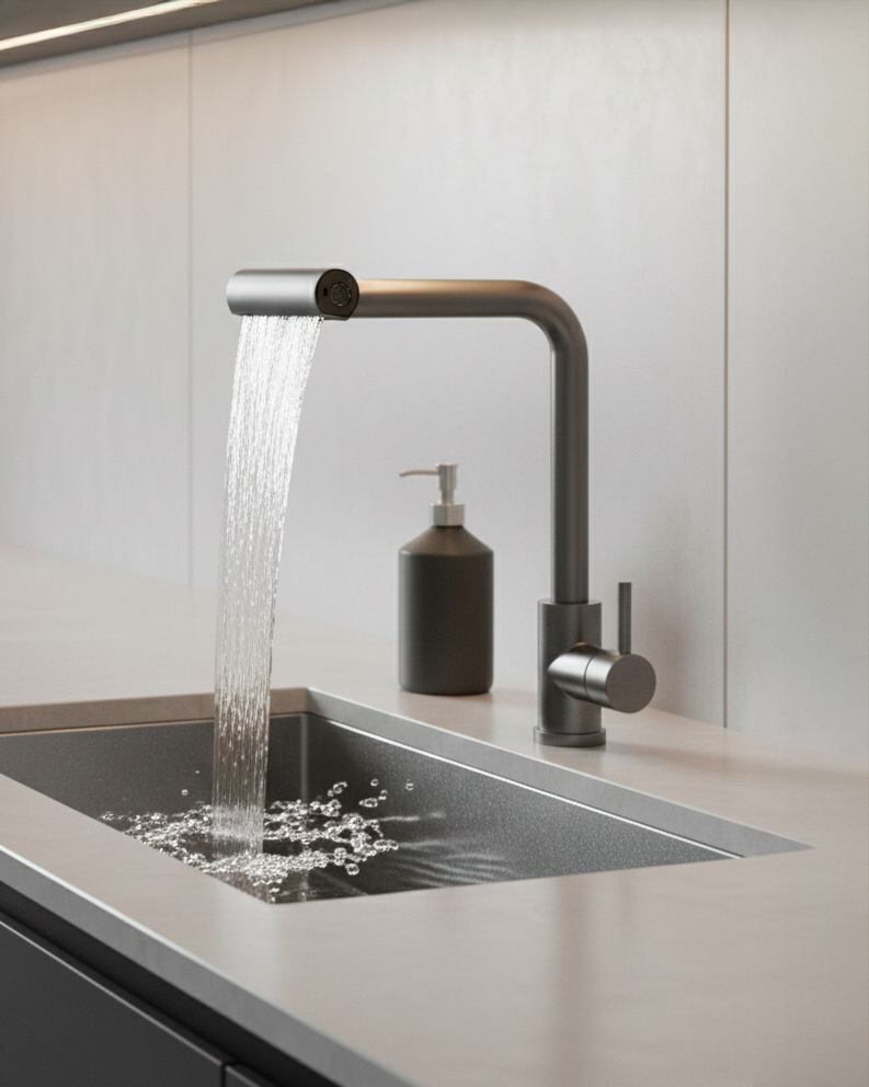 Mezcladora P/Cocina al Mueble Acero Inox. 4 funciones SGP -Gun Grey-Fratelli